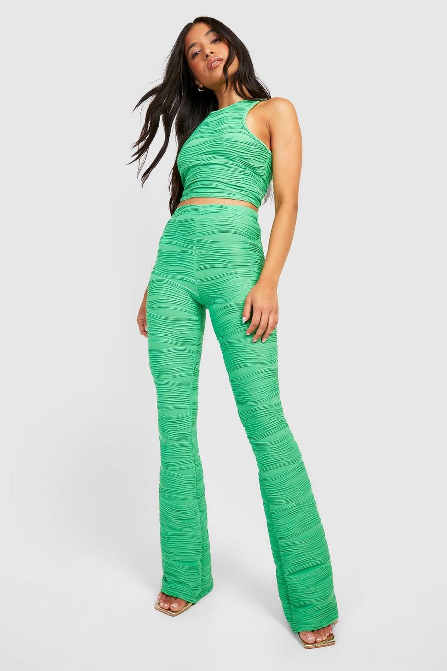 ירוק מכנסי ריב מתרחבים עם טקסטורה, למידות פטיט 