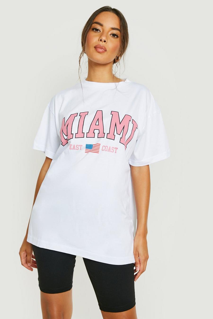 Set T-shirt oversize Miami & pantaloncini da ciclista, White image number 1