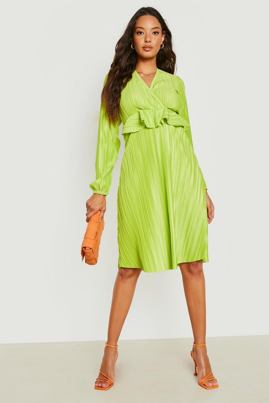 Green Plisse Ruffle Midi Dress image number 1