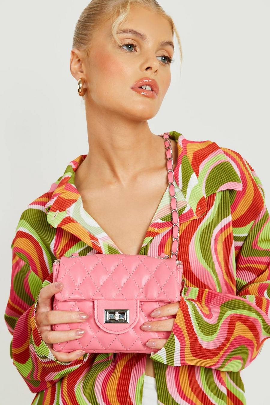 Pink Quilted Chain Cross Body Bag image number 1