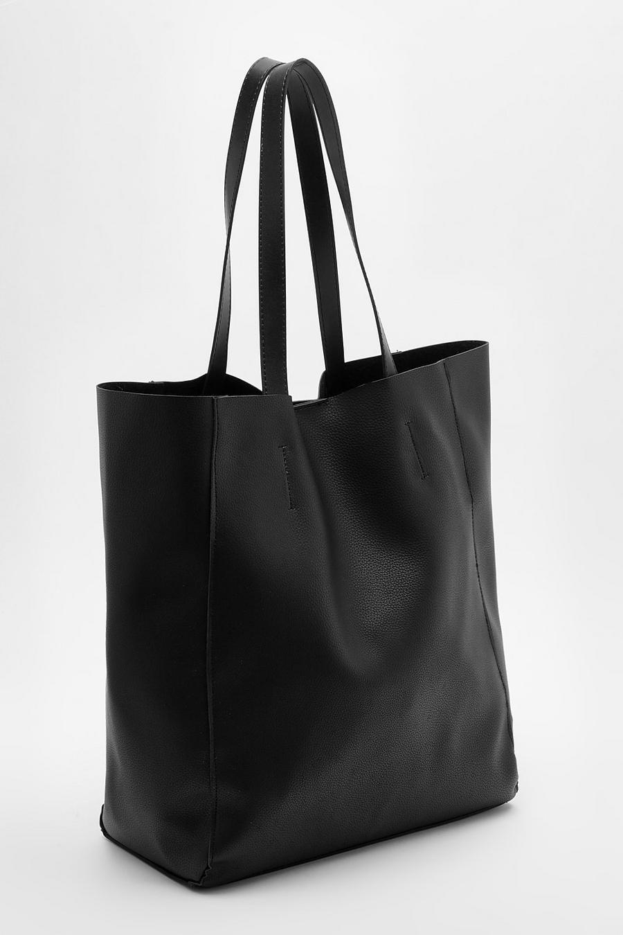 Black Textured Pu Tote Bag image number 1