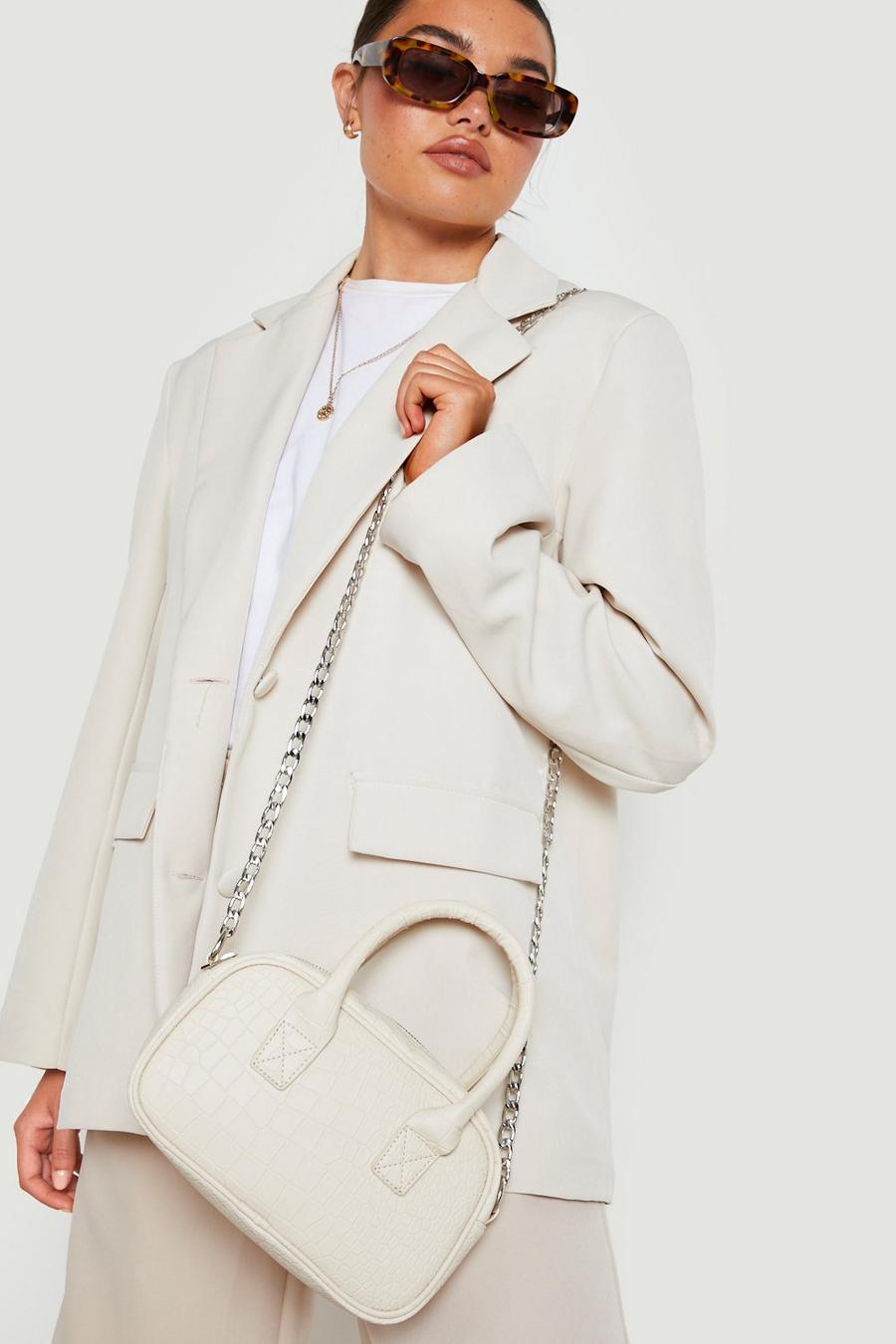 Cream white Croc Chain Strap Shoulder Bag