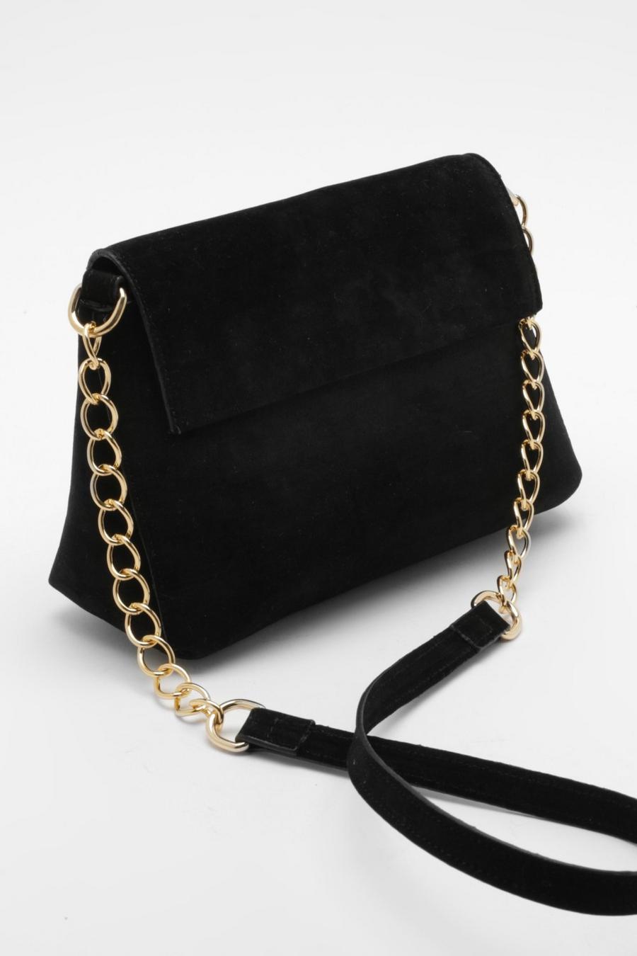 Black Faux Suede Chain Cross Body Bag image number 1