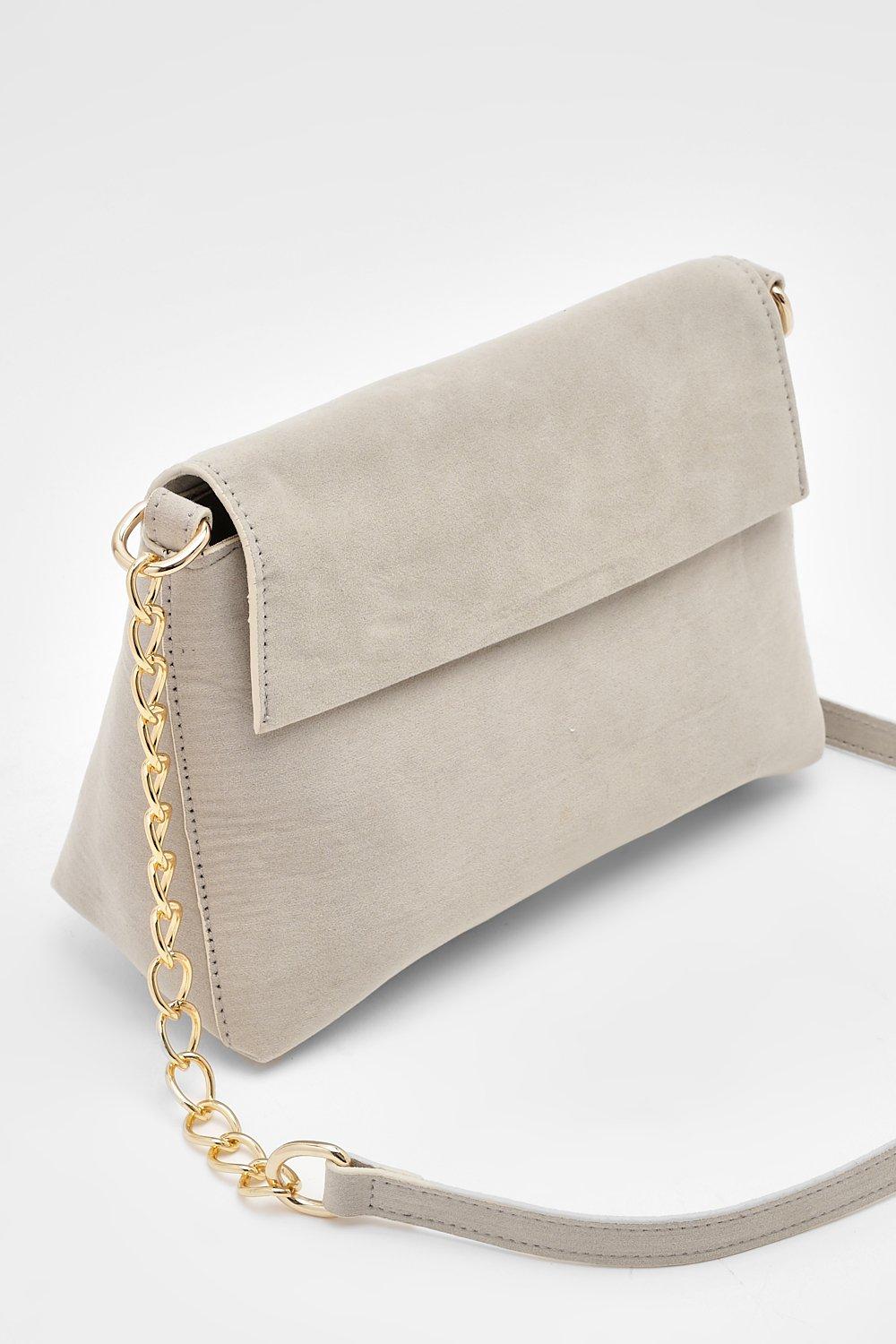 Boohoo Structured Suedette Clutch Bag & Chain