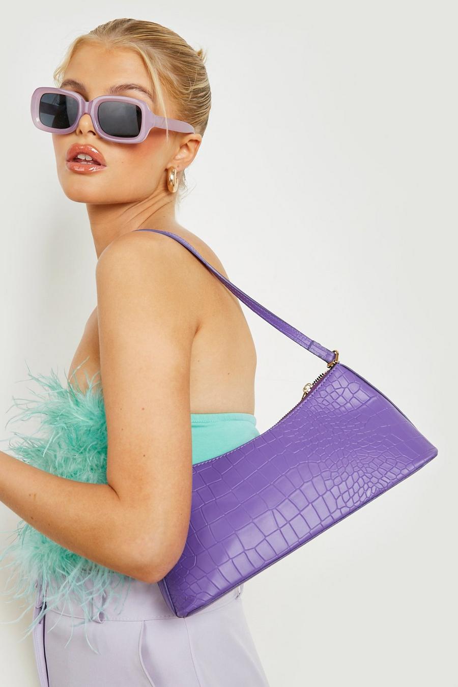 Purple Handväska med krokodilskinnseffekt image number 1