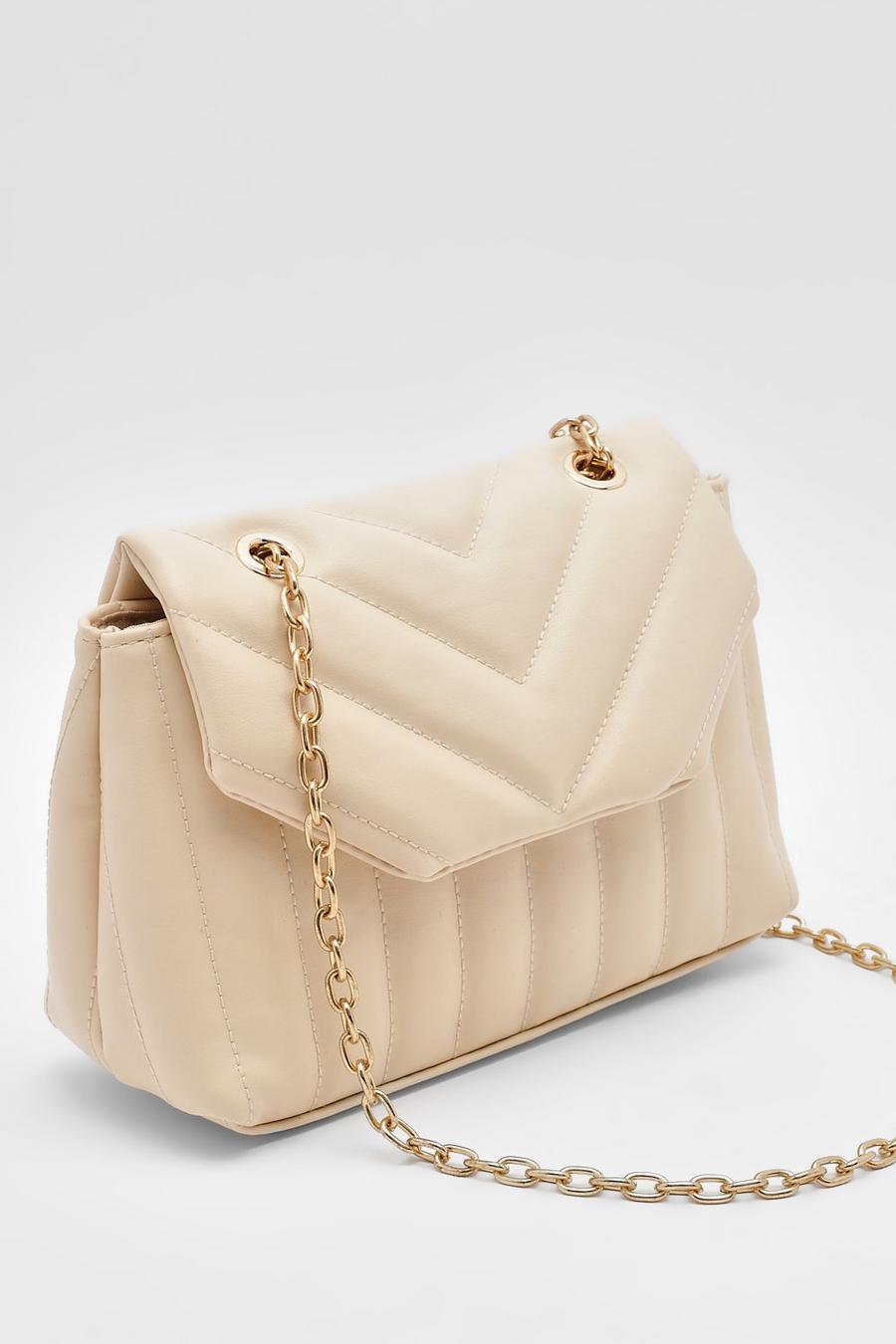 Cream Quilted Chain Crossbody Bag image number 1