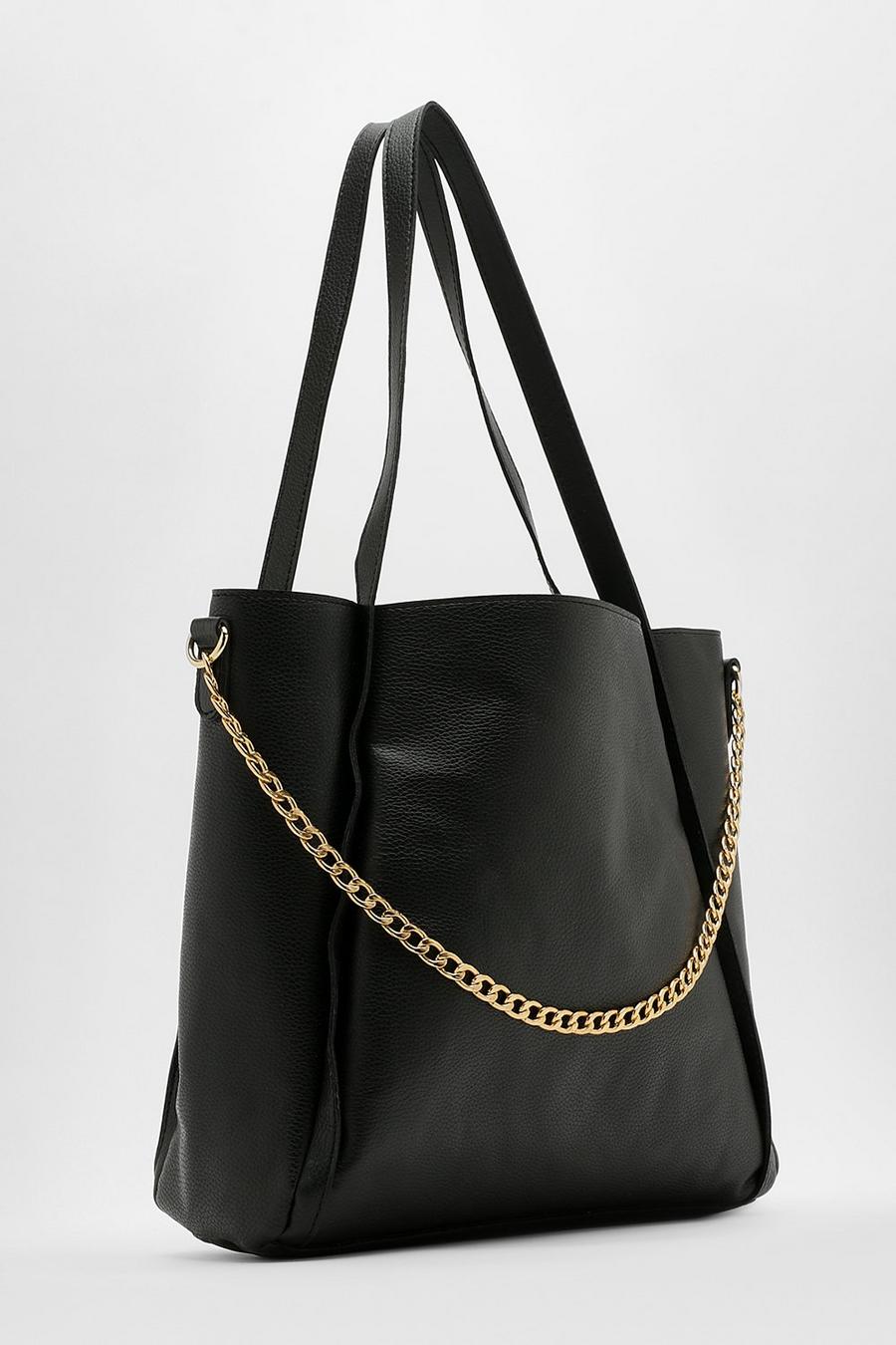 Black Chain Strap Basic Tote Bag image number 1