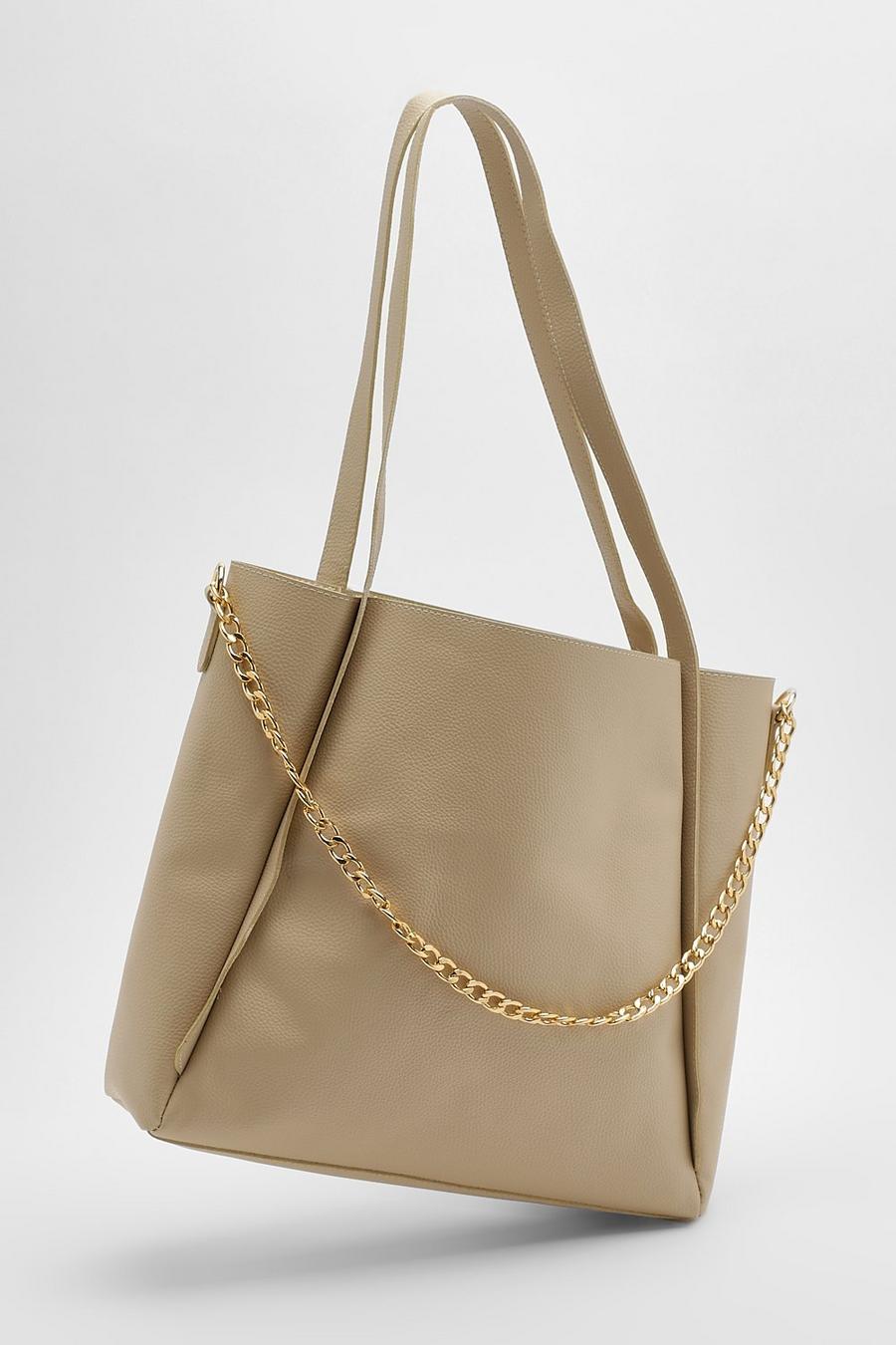 Cream Chain Strap Basic Tote Bag image number 1
