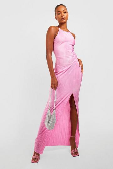 Tall Plisse Split Side Maxi Dress hot pink