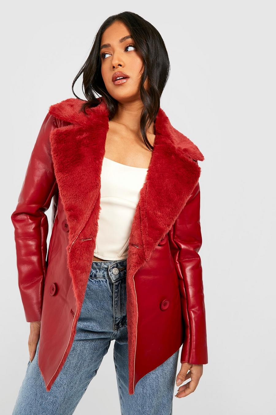 Red Petite Double Breasted Aviator Jacket image number 1