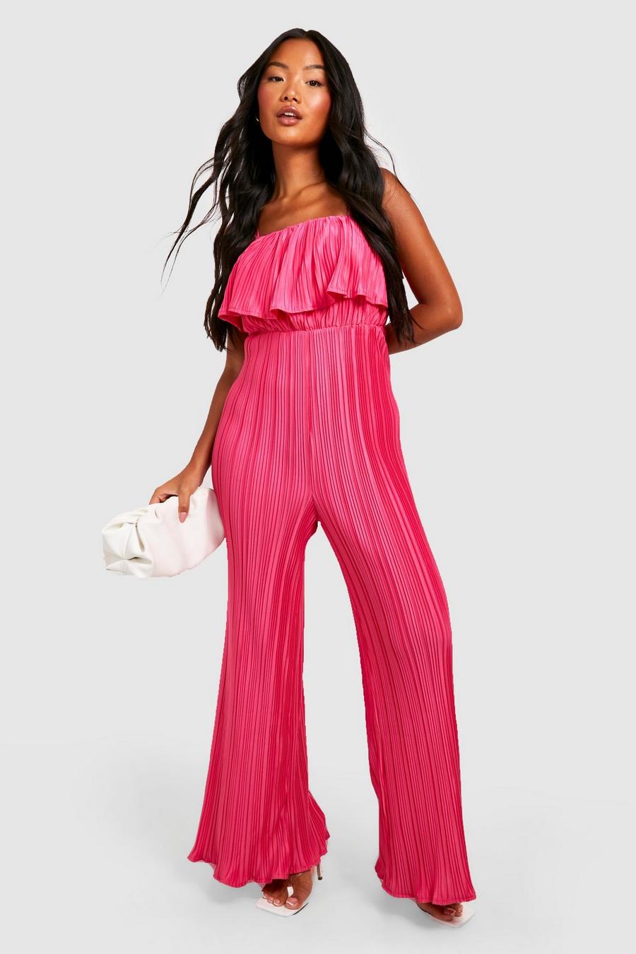 Hot pink Petite Plisserad jumpsuit med volanger image number 1
