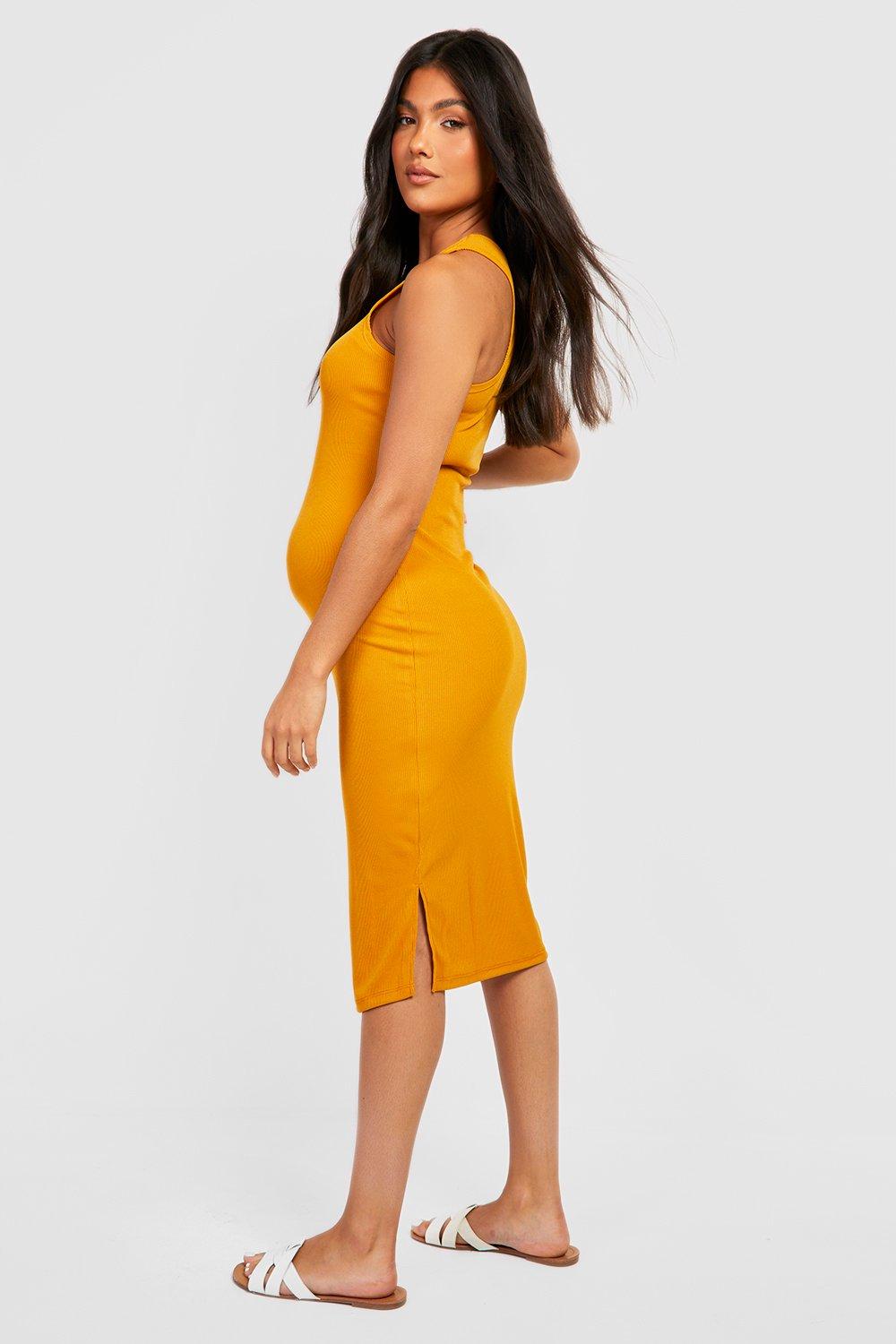 Maternity Rib Racer Neck Midi Dress