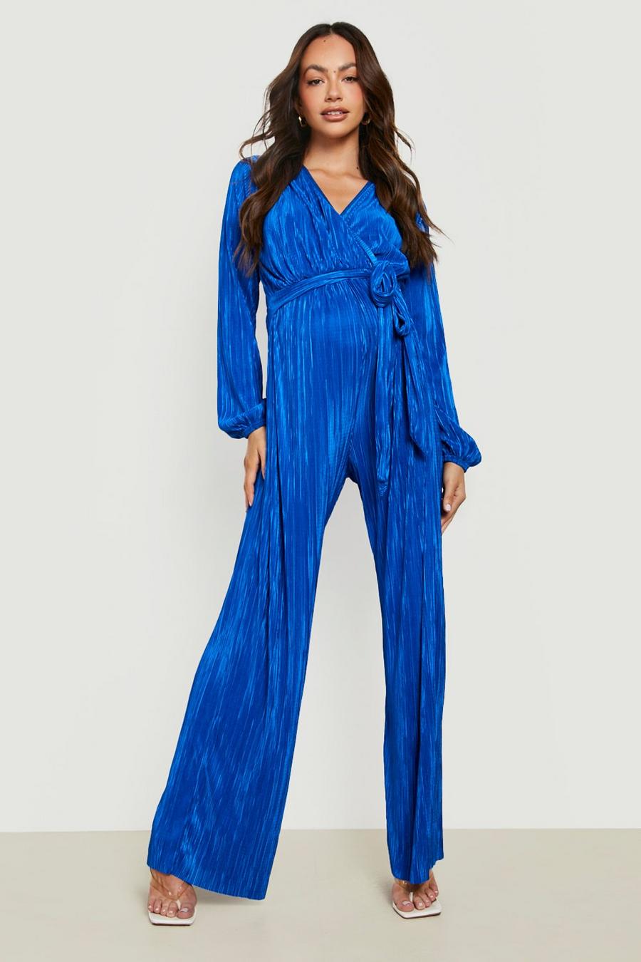 Cobalt blue Mammakläder - Plisserad jumpsuit med omlott och vida ben