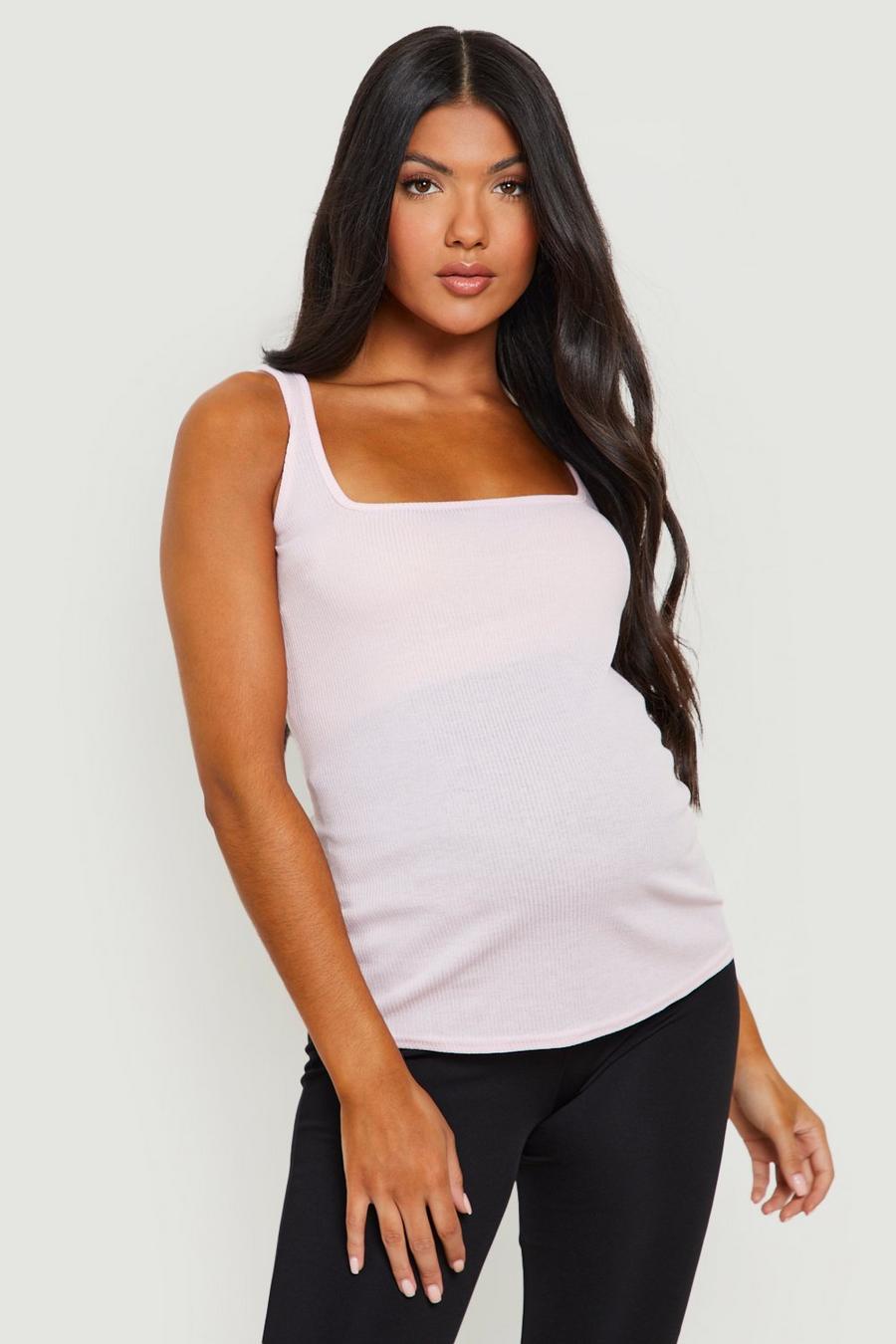 Pink Maternity Rib Square Neck Tank Top image number 1