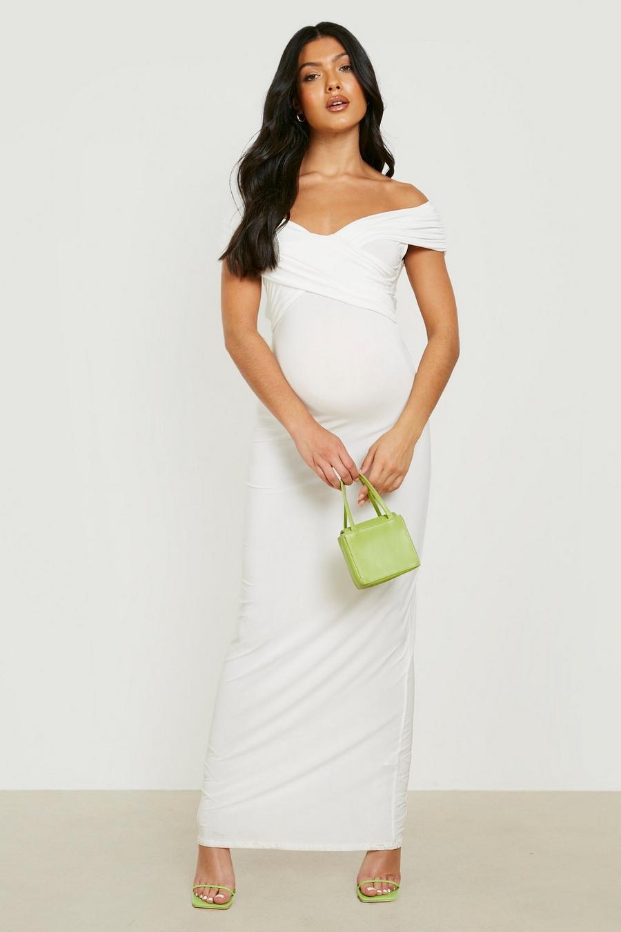 Ivory white Maternity Bardot Maxi Dress