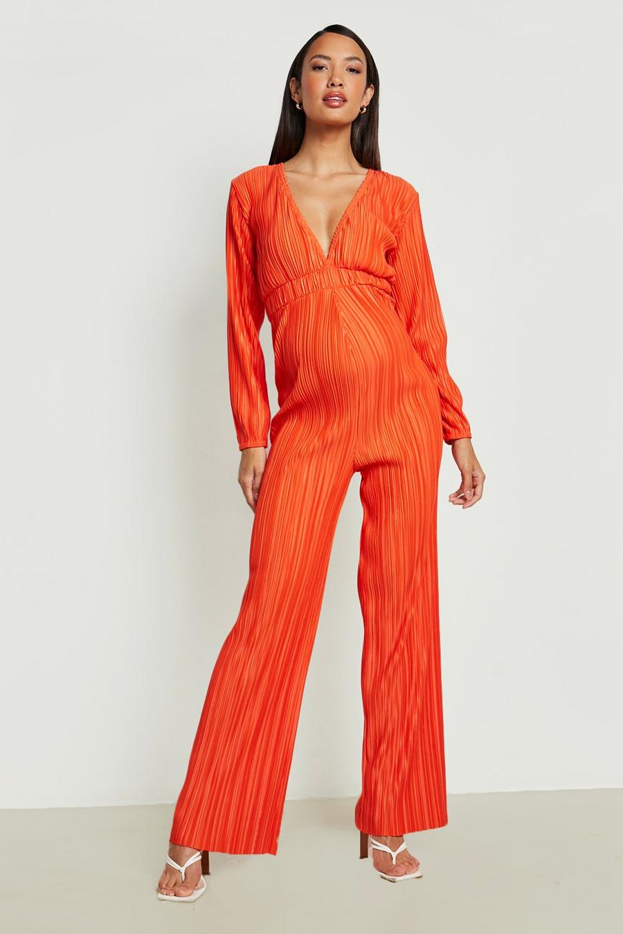 Umstandsmode Plissee Jumpsuit mit V-Ausschnitt, Orange image number 1