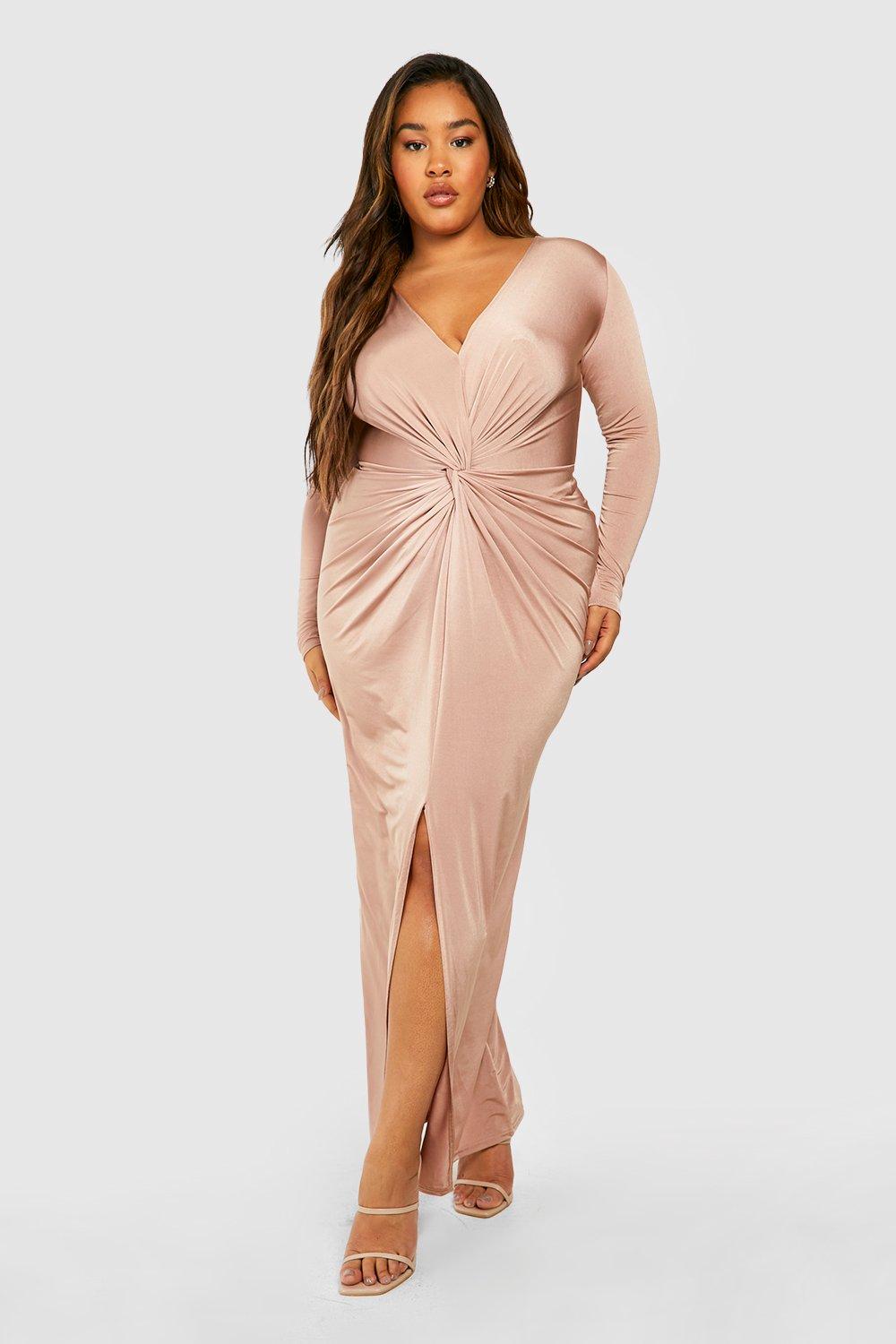 Plus Slinky Twist Front Split Maxi Dress