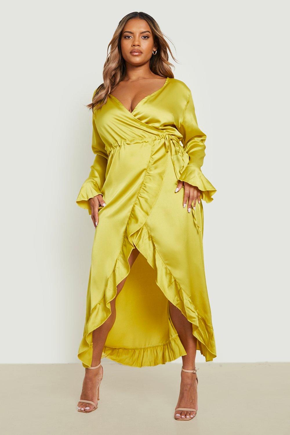 Boohoo ruffle outlet wrap dress