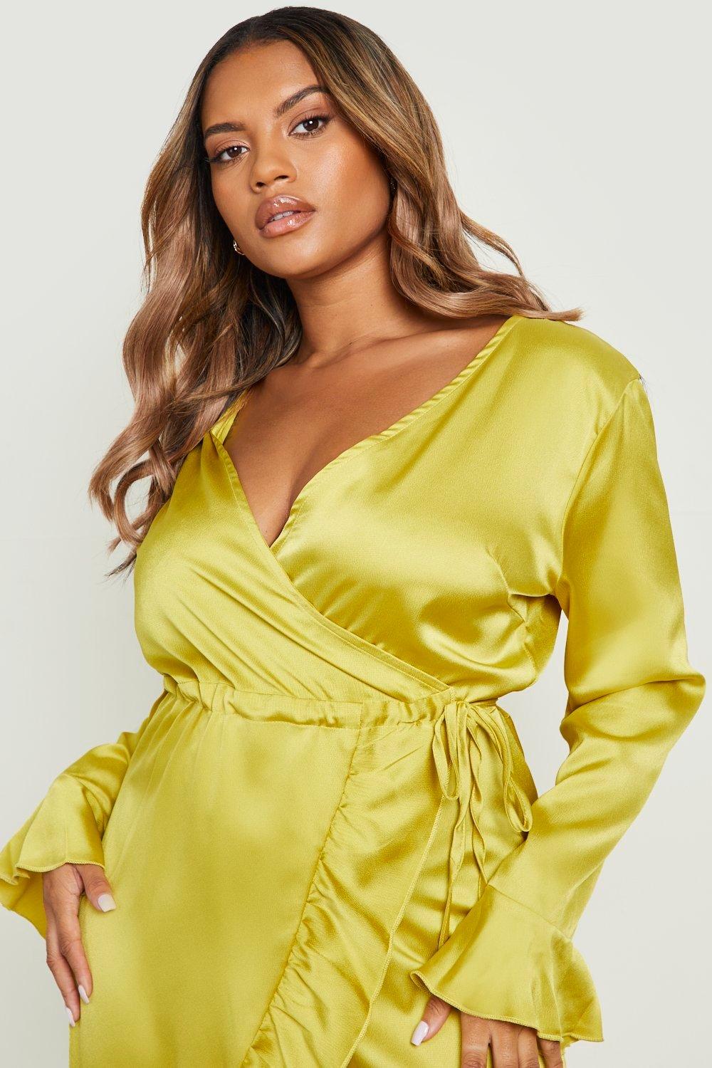 Boohoo yellow hot sale wrap dress