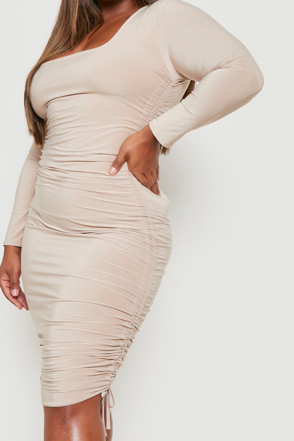 Women's Plus Double Slinky Ruched Tie Bodycon Dress