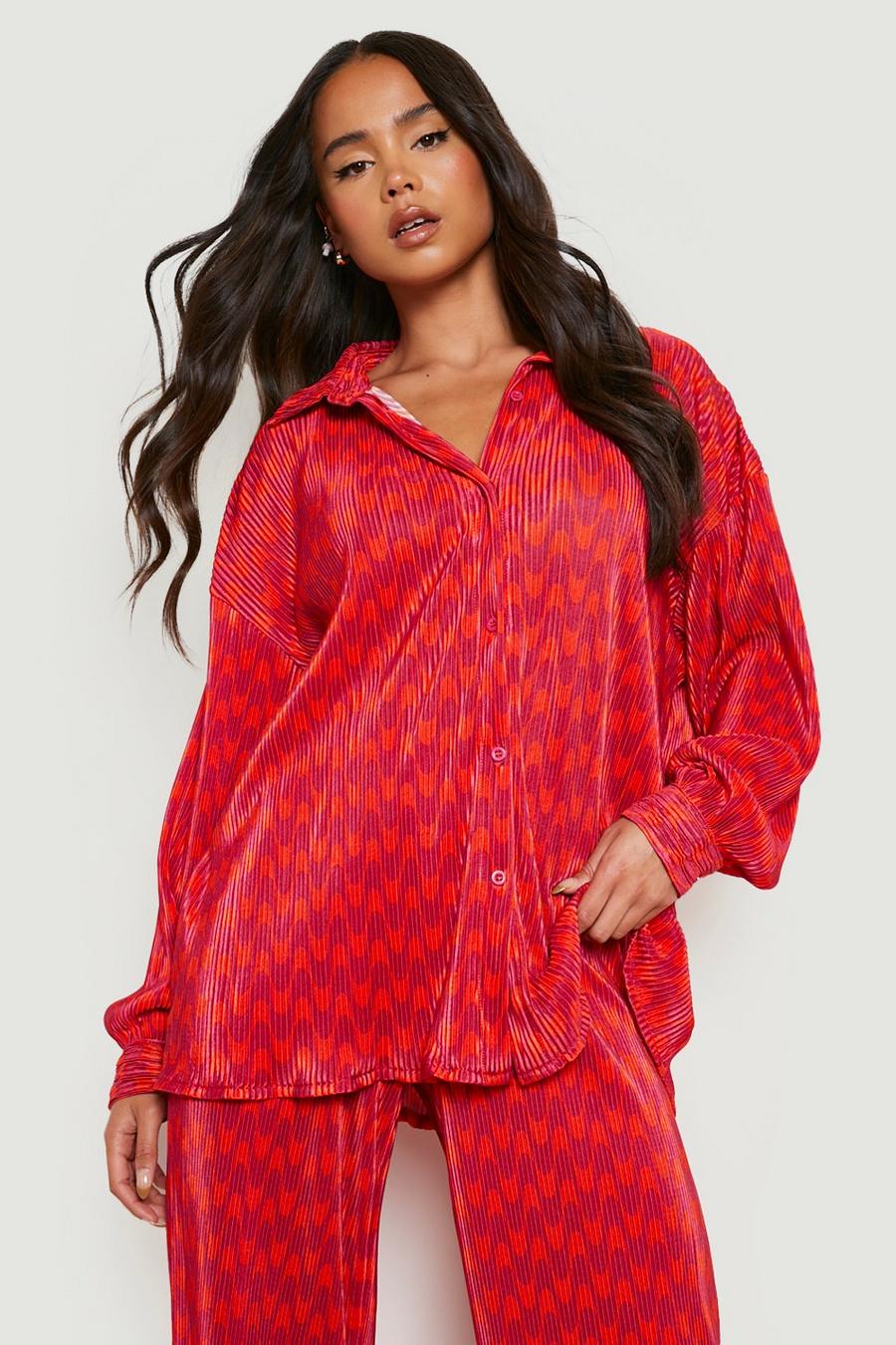 Pink Petite Plisse Abstract Print Oversized Shirt image number 1