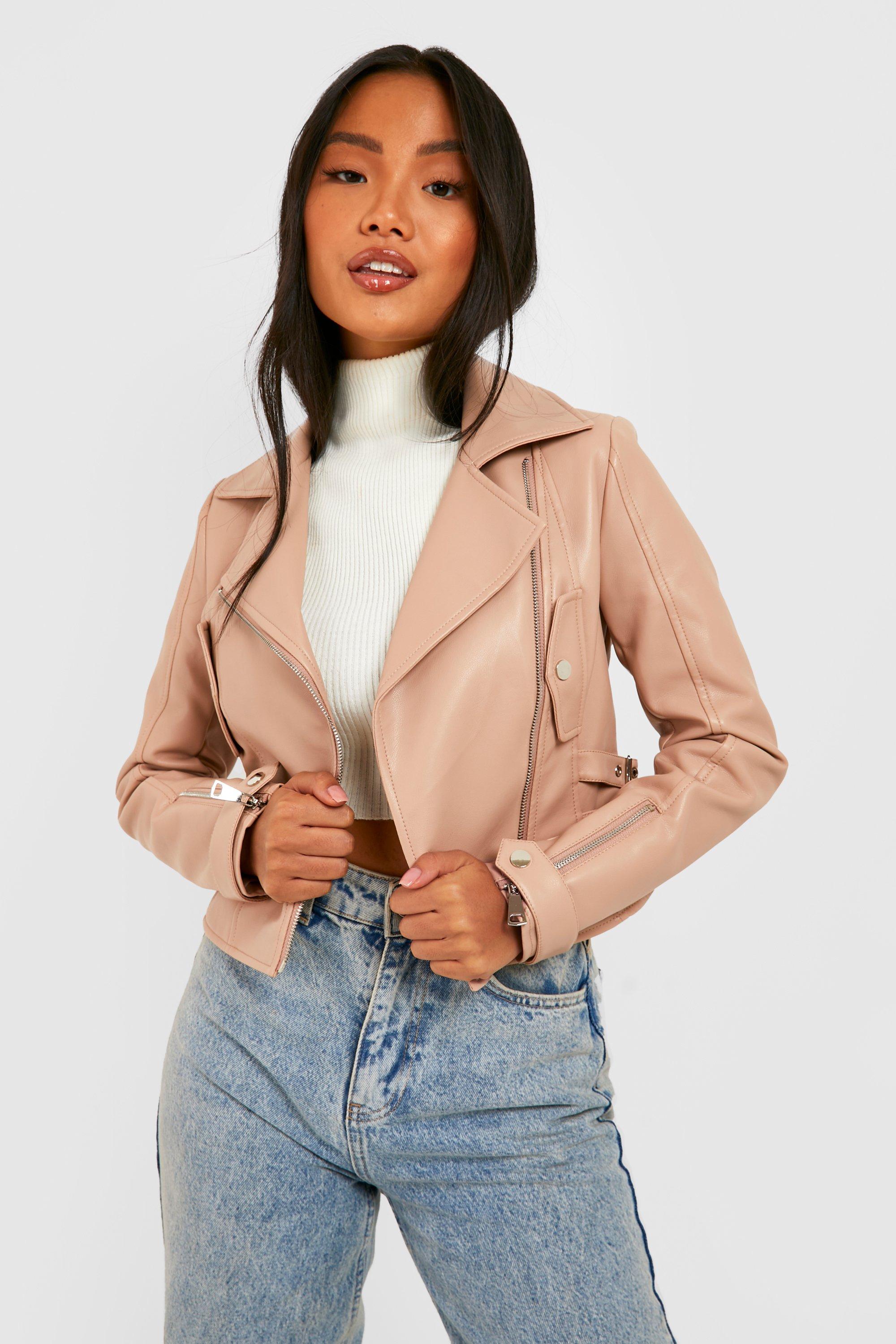 Faux Leather Cinched Waist Button Up Shirt in Nude