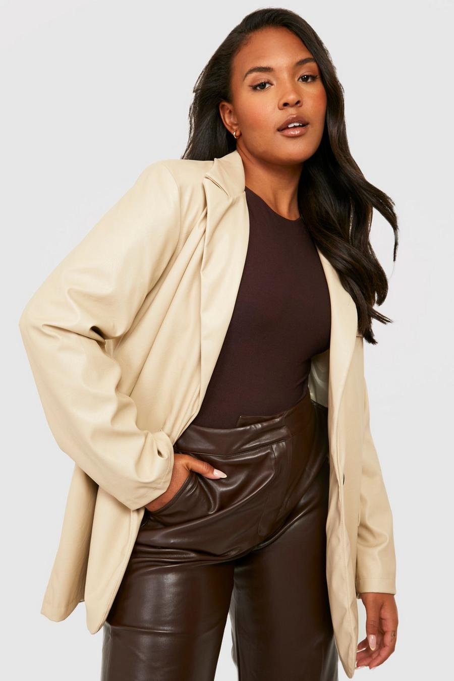 Sand Plus Faux Leather Dad Blazer image number 1