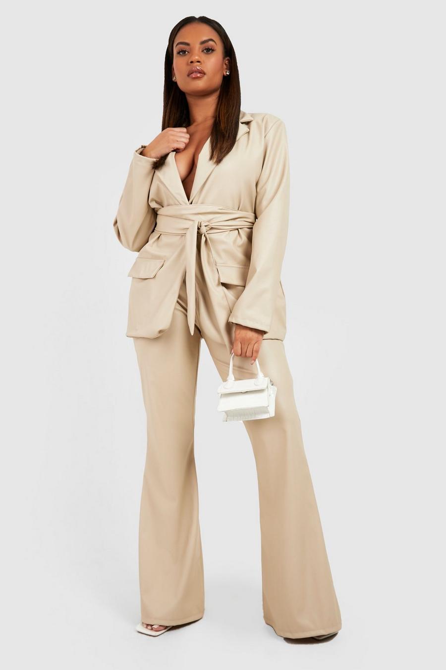 Sand Plus Faux Leather Fit & Flare Pants image number 1