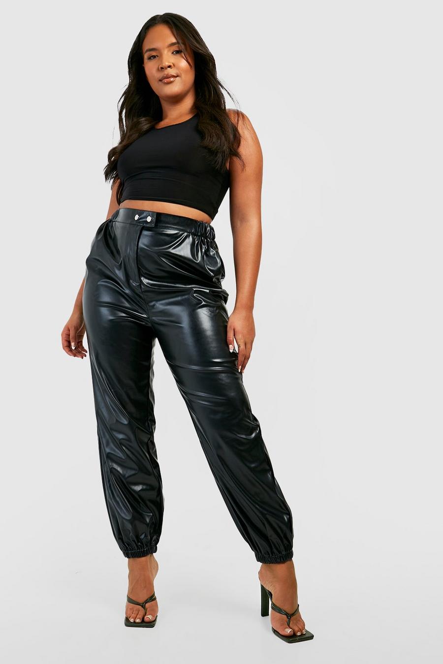 Black Plus Premium PU Leather Look Cuffed Trousers image number 1
