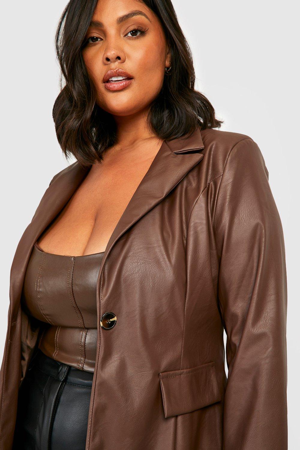 Plus Leather Look Oversized Blazer boohoo