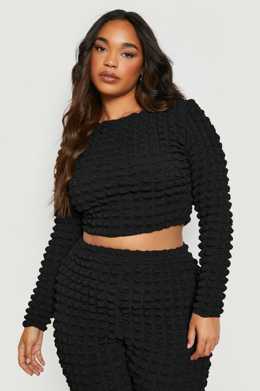 Black Plus Bubble Jersey Knit Long Sleeve Top image number 1