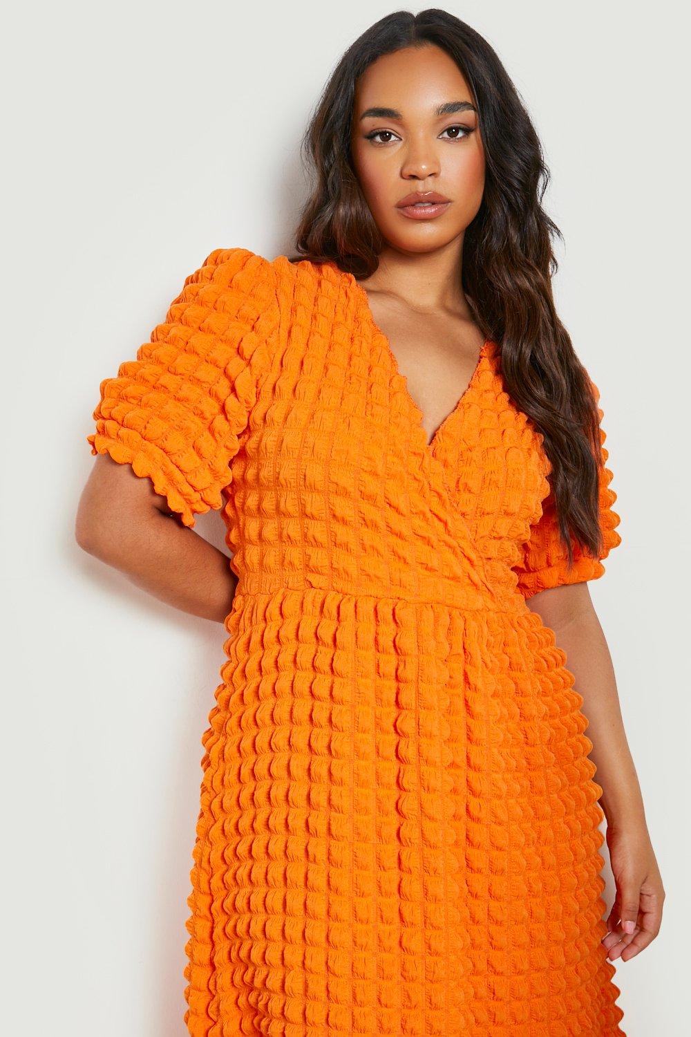 Plus Bubble Jersey Knit Wrap Midi Smock Dress