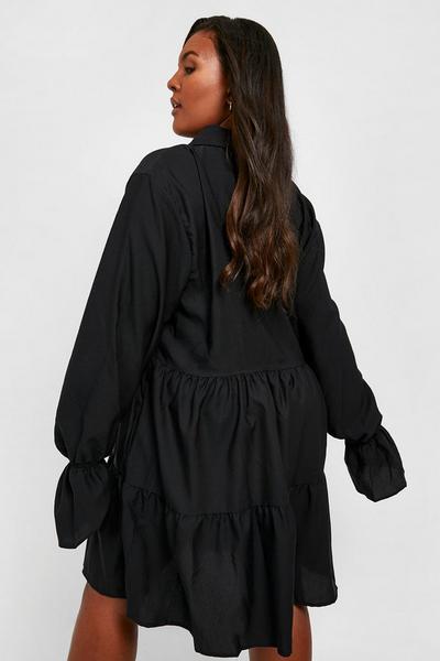 boohoo black Plus Poplin Tiered Shirt Dress