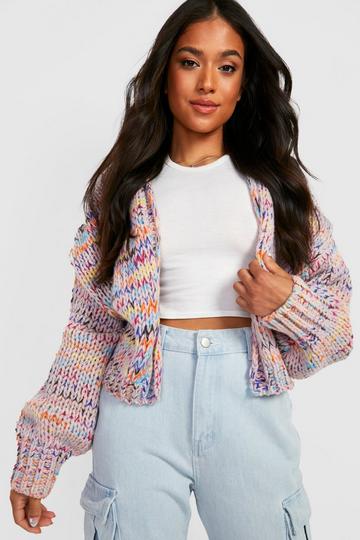 Petite Premium Chunky Multicolored Cardigan pink