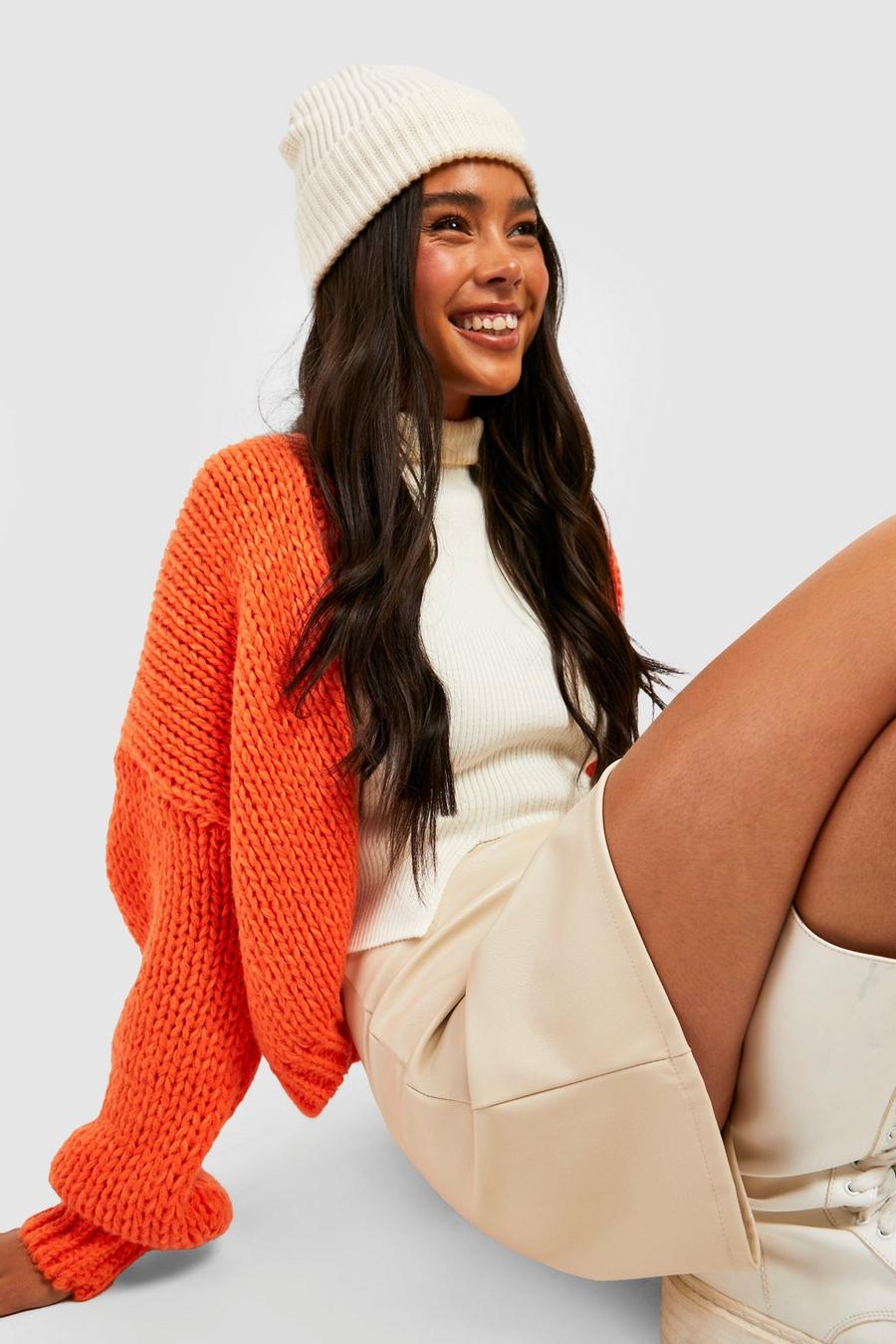 Orange Petite Premium Chunky Knit Cardigan image number 1