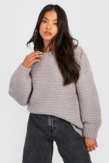 Grey Petite Premium Chunky Knit Oversized Sweater