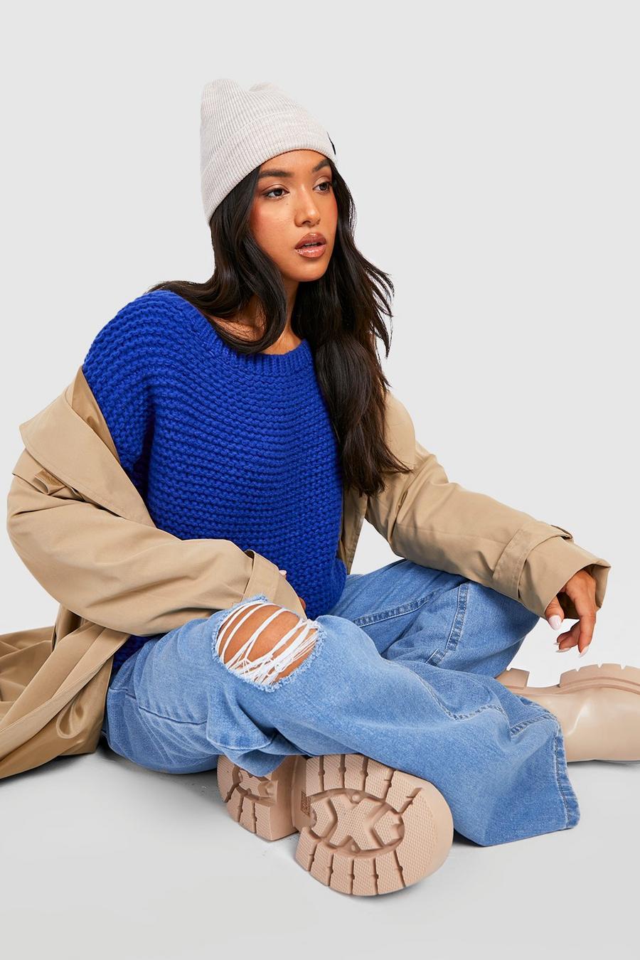 Cobalt Petite Premium Chunky Knit Oversized Sweater image number 1