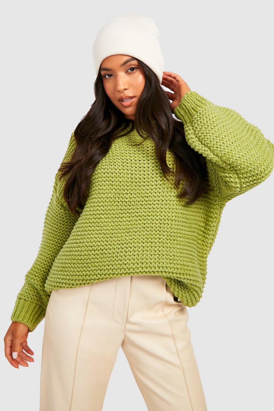Lime Petite Premium Chunky Knit Oversized Jumper  image number 1