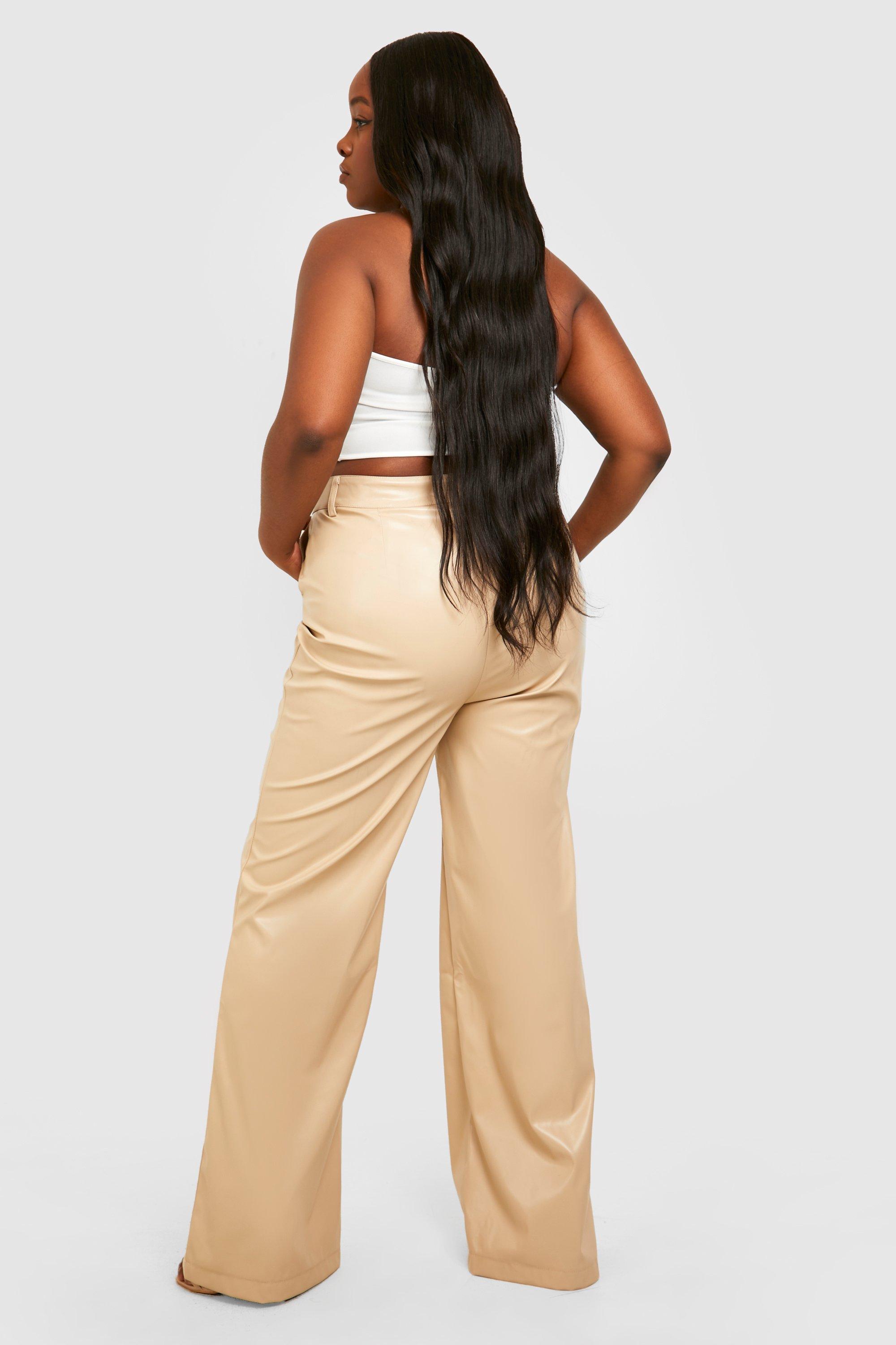 Buy Beige Faux Leather Wide Leg Trousers 8, Trousers