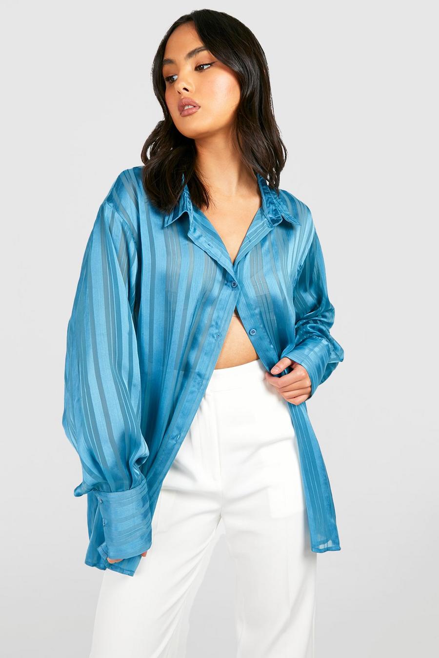 Blue bleu Sheer Stripe Oversized Shirt