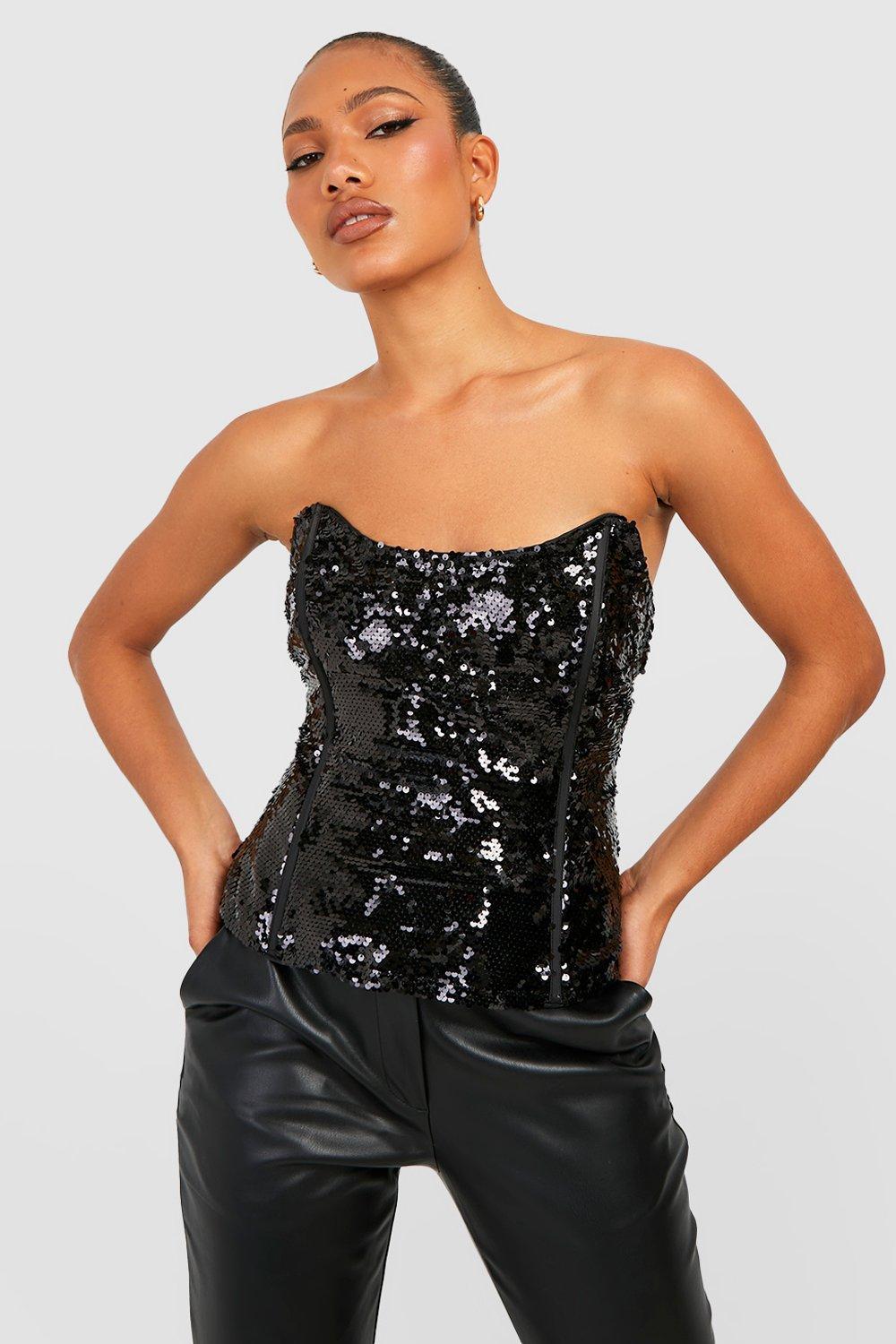 Black sequin cheap bustier top