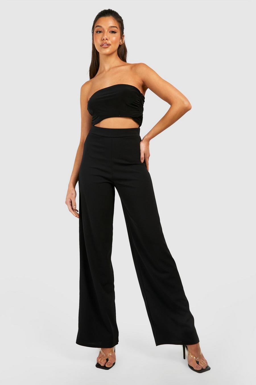 Black Jersey Slouchy Wide Leg Trousers image number 1
