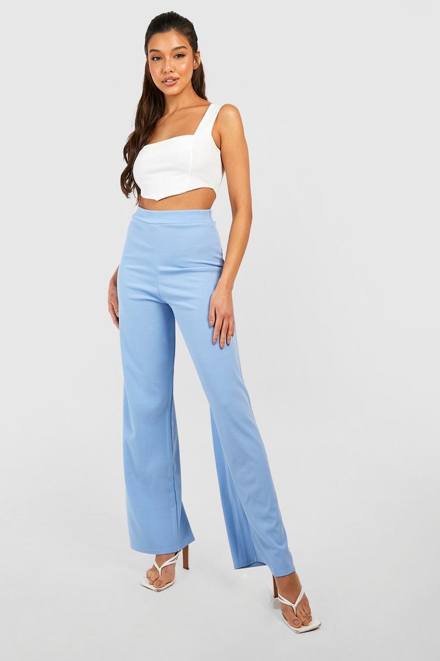 Powder blue Jersey Knit Slouchy Wide Leg Pants image number 1