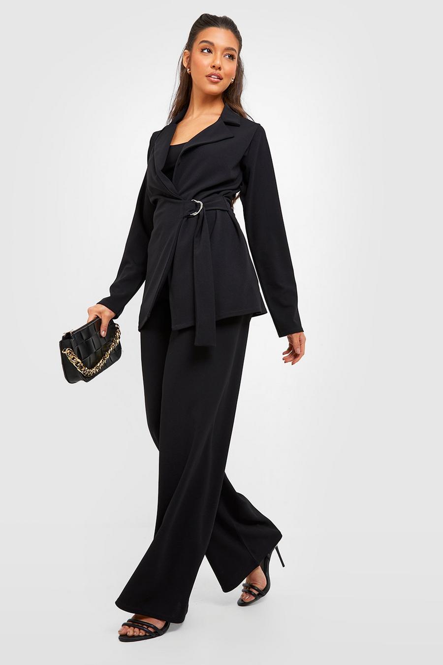 Black Jersey Ruched Waist Wide Leg Trousers image number 1