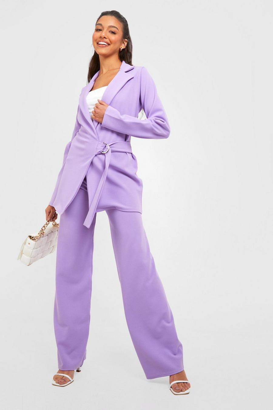 Lilac purple Jersey Wide Leg Broek Met Geplooide Taille