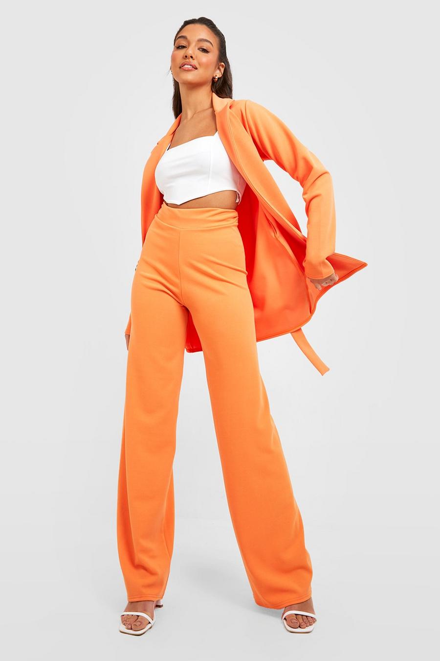 Orange Jersey Knit Ruched Waist Wide Leg Pants image number 1
