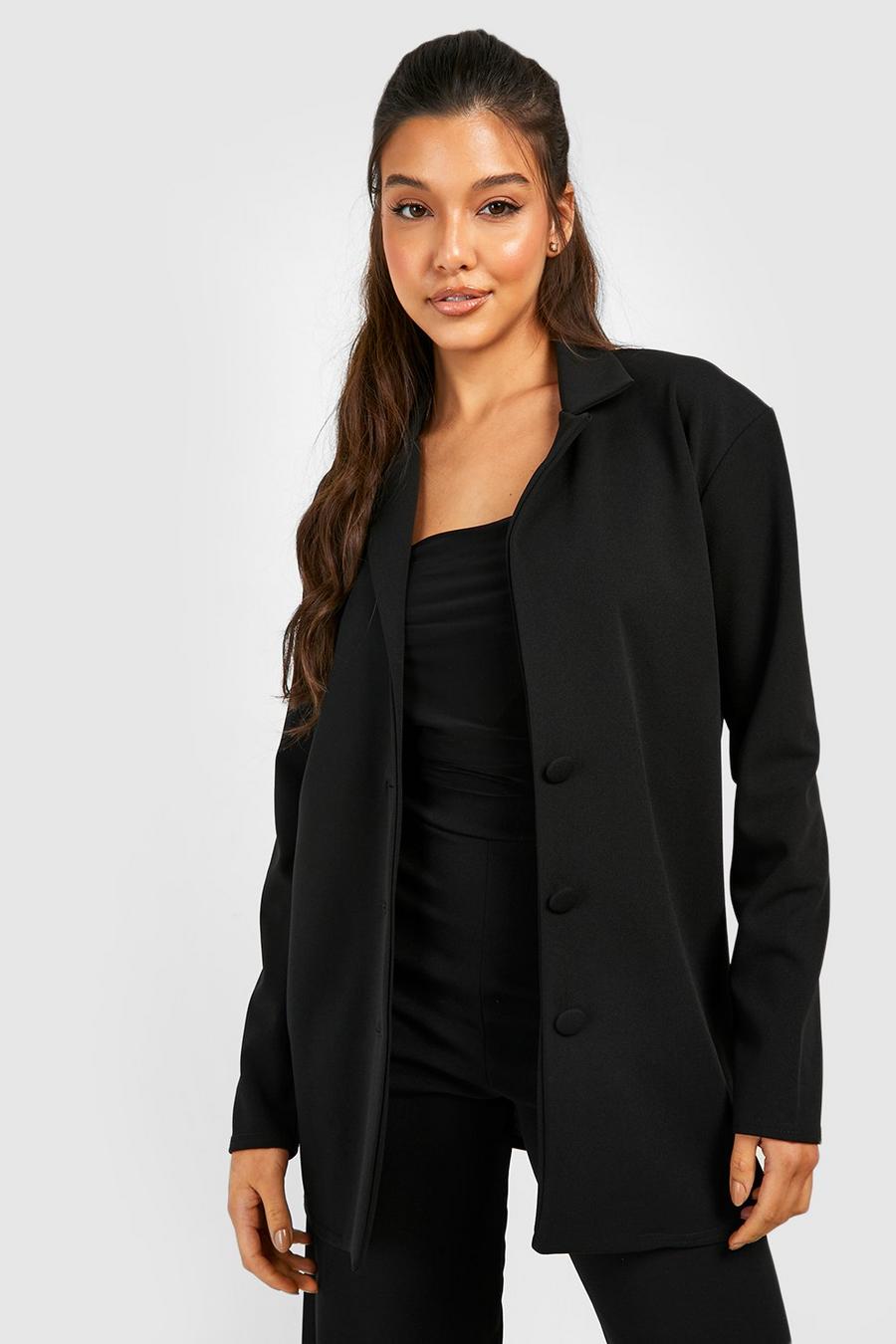 Black Jersey Knit Relaxed Fit Blazer image number 1