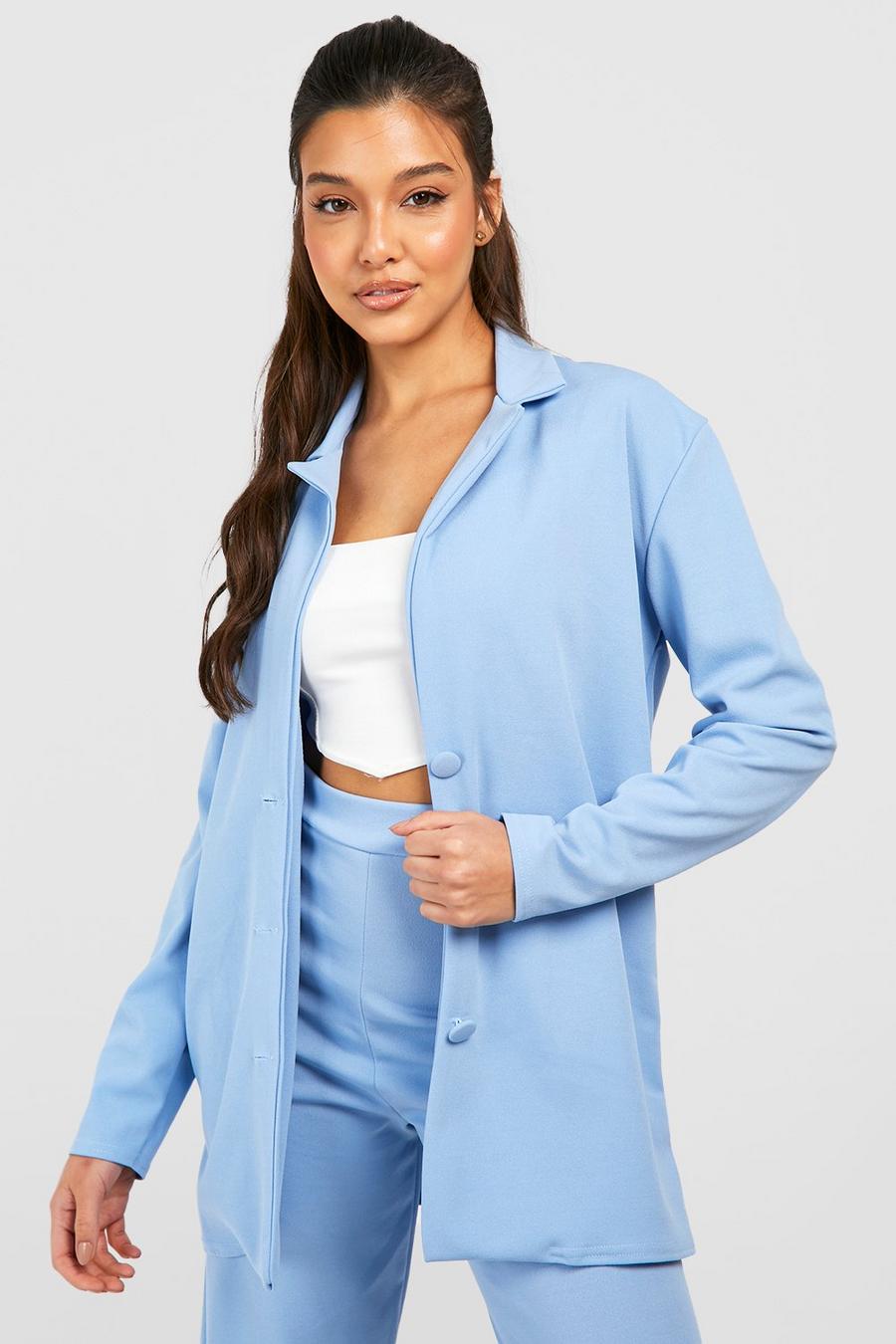 Powder blue Jersey Knit Relaxed Fit Blazer image number 1