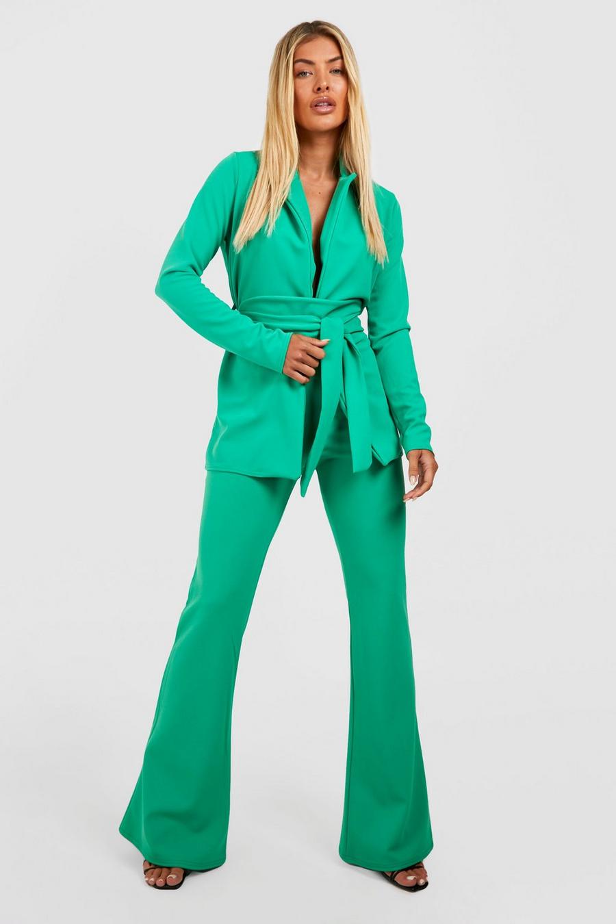 Bright green Flared Jersey Broek image number 1