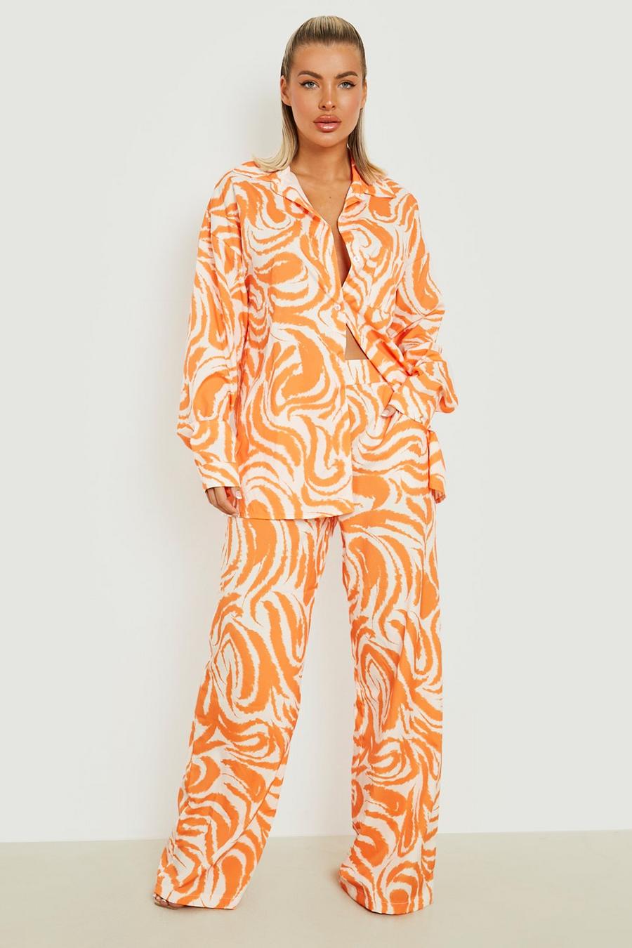 Orange Tonal Zebra Print Wide Leg Trousers image number 1